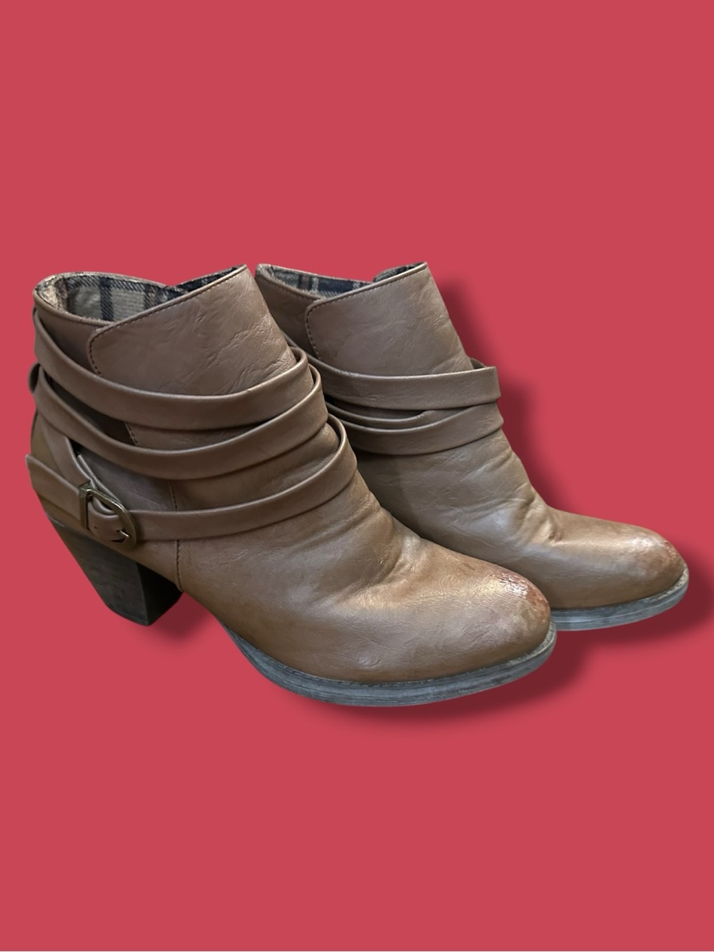 bucco Brown Wrap-Strap Ankle Booties